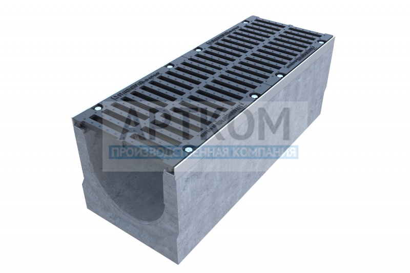 Лоток водоотводный BetoMax ЛВ-30.38.41-Б-У20 бетонный с уклоном с решёткой щелевой чугунной ВЧ кл.Е (комплект) 04700/20